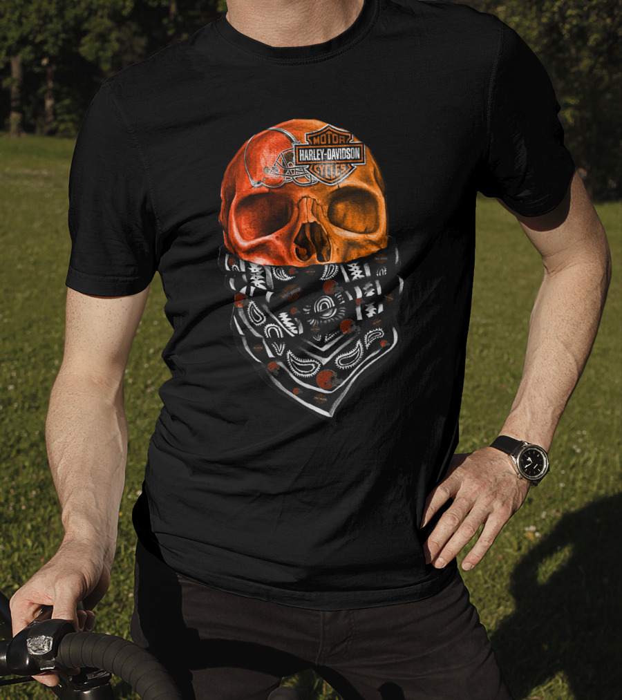 Harley Davidson Cleveland Browns Skull With Bandana T-Shirt