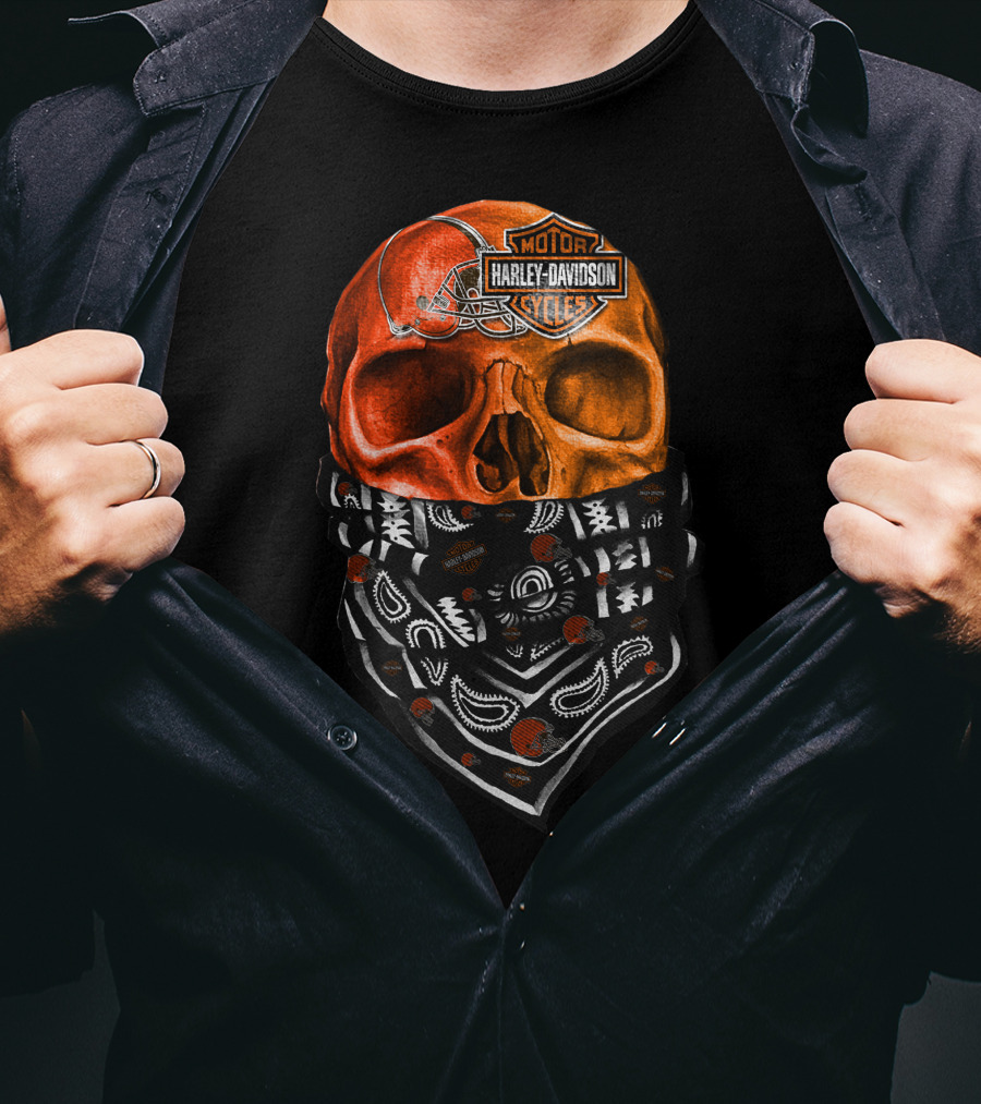 Harley Davidson Cleveland Browns Skull With Bandana T-Shirt
