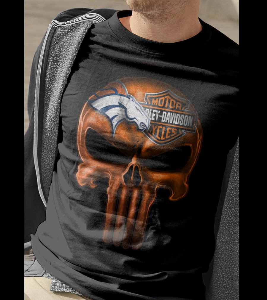 Denver Broncos Harley Davidson Punisher Skull T-Shirt