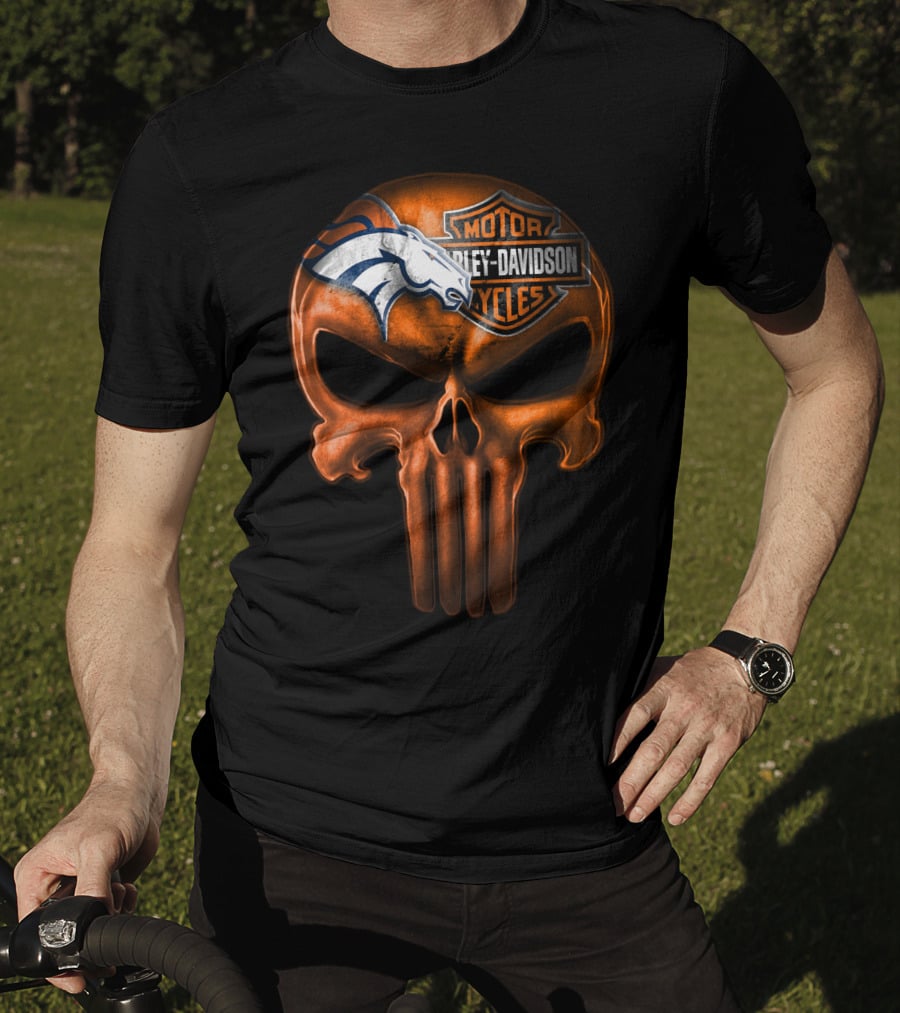 Denver Broncos Harley Davidson Punisher Skull T-Shirt