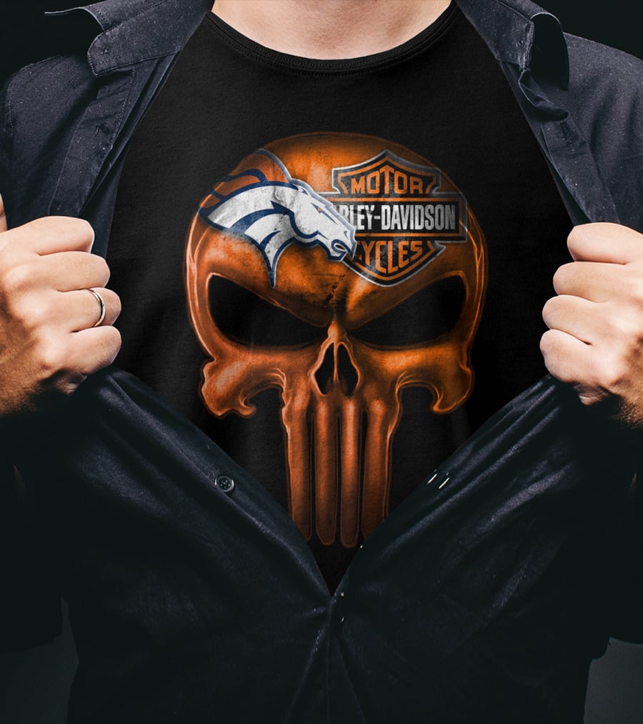 Denver Broncos Harley Davidson Punisher Skull T-Shirt