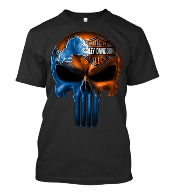 Detroit Lions Harley Davidson Motorcycles Punisher Skull T-Shirt