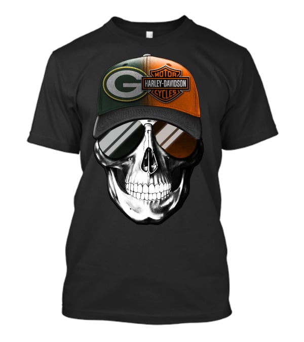 Green Bay Packers Harley Davidson Skull Cap T-Shirt