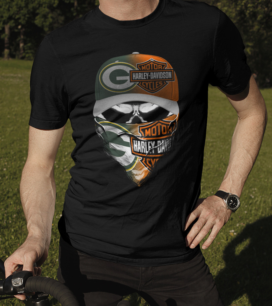 Green Bay Packers Harley Davidson Motorcycles Fan Mask T-Shirt
