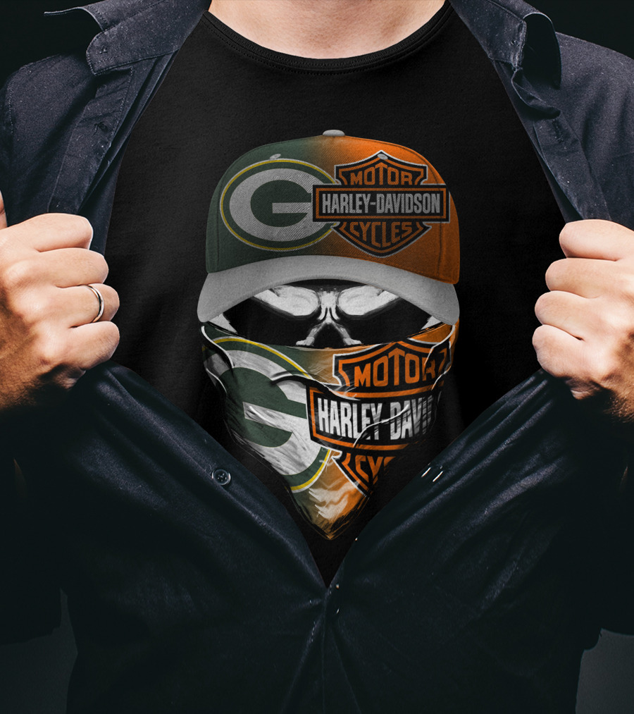 Green Bay Packers Harley Davidson Motorcycles Fan Mask T-Shirt