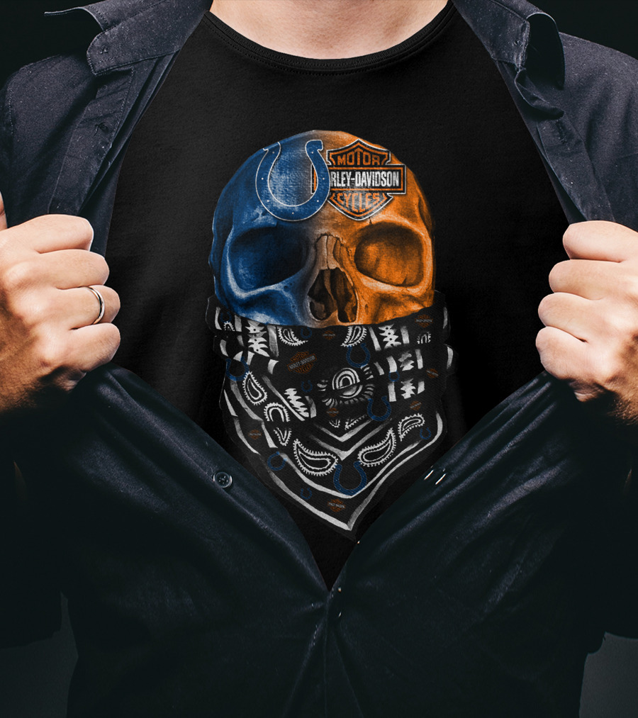 Indianapolis Colts Harley Davidson Skull Bandana T-Shirt