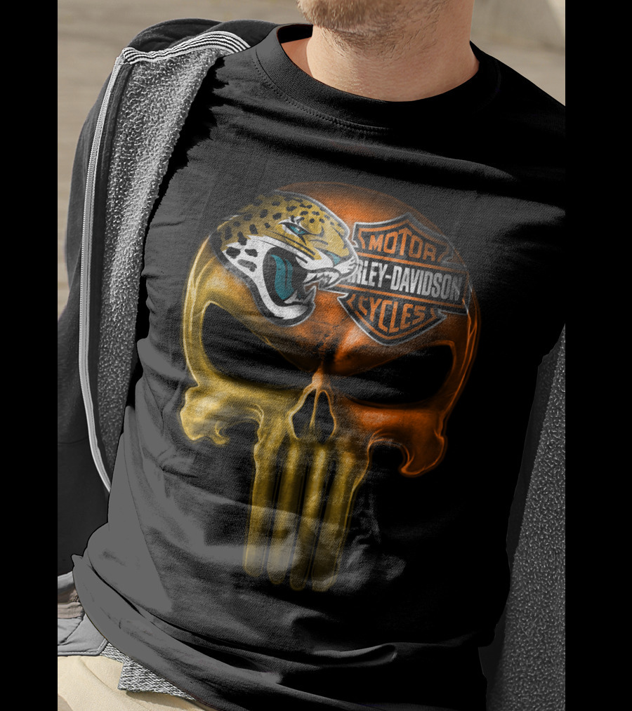 Jacksonville Jaguars Harley Davidson Skull T-Shirt