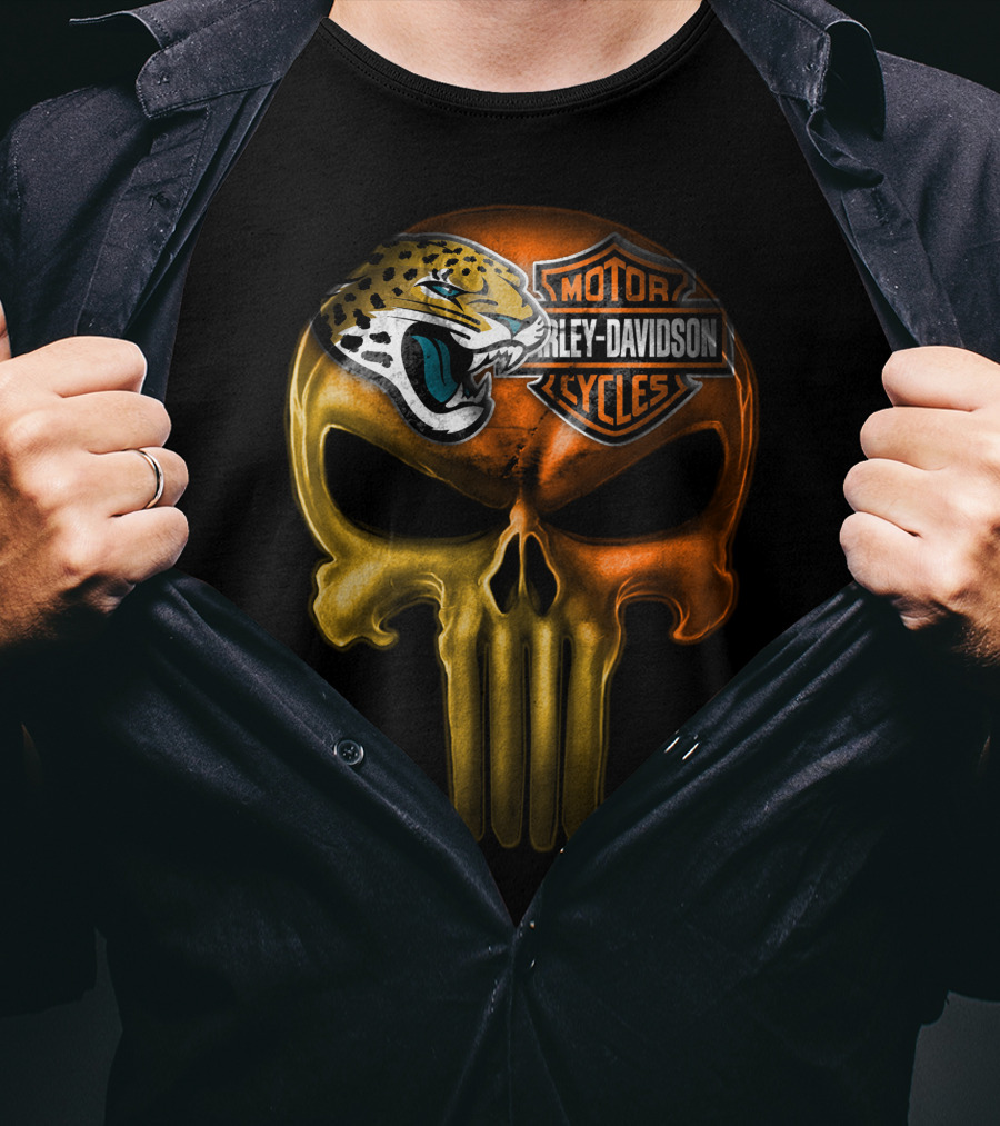 Jacksonville Jaguars Harley Davidson Skull T-Shirt