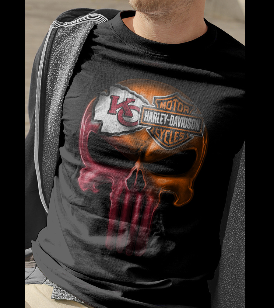Kansas City Chiefs Harley Davidson Punisher Skull T-Shirt