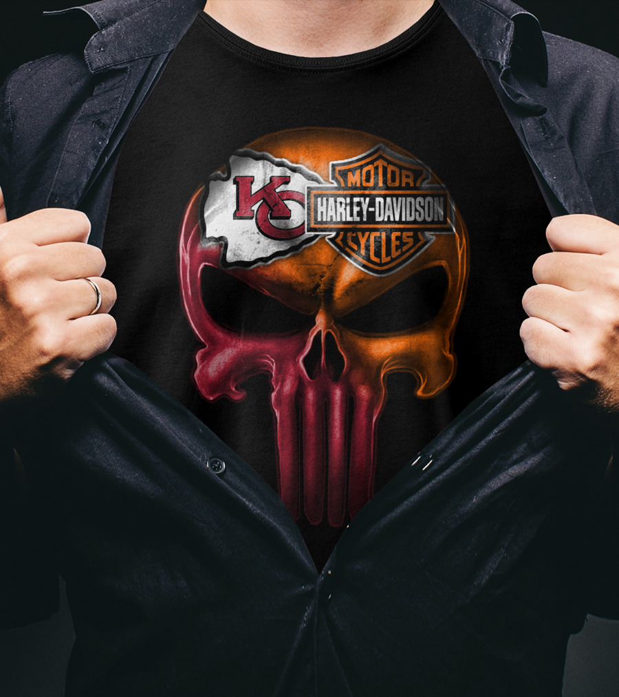 Kansas City Chiefs Harley Davidson Punisher Skull T-Shirt