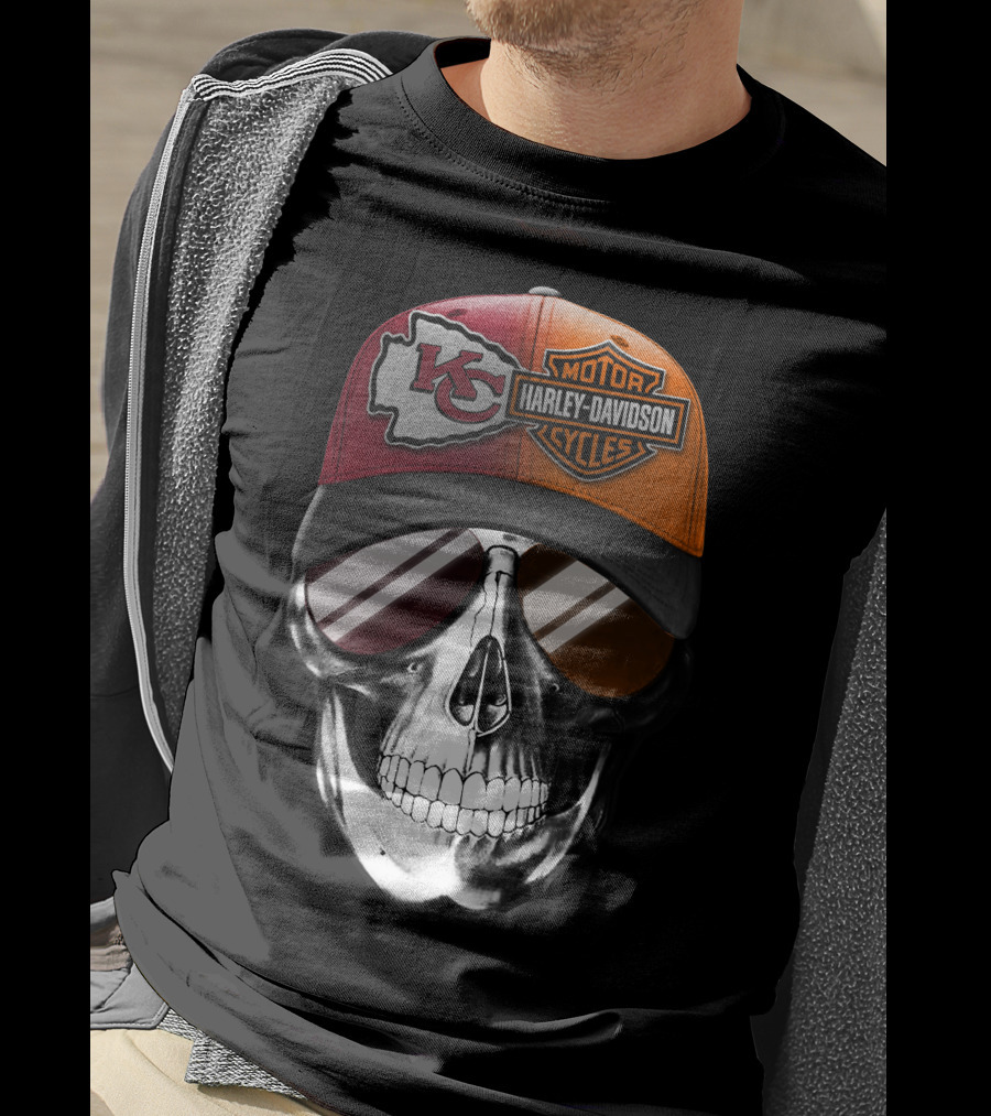 Kansas City Chiefs Harley Davidson Skull Cap T-Shirt
