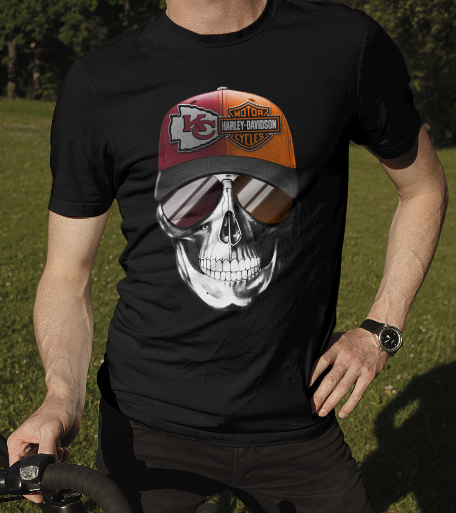 Kansas City Chiefs Harley Davidson Skull Cap T-Shirt