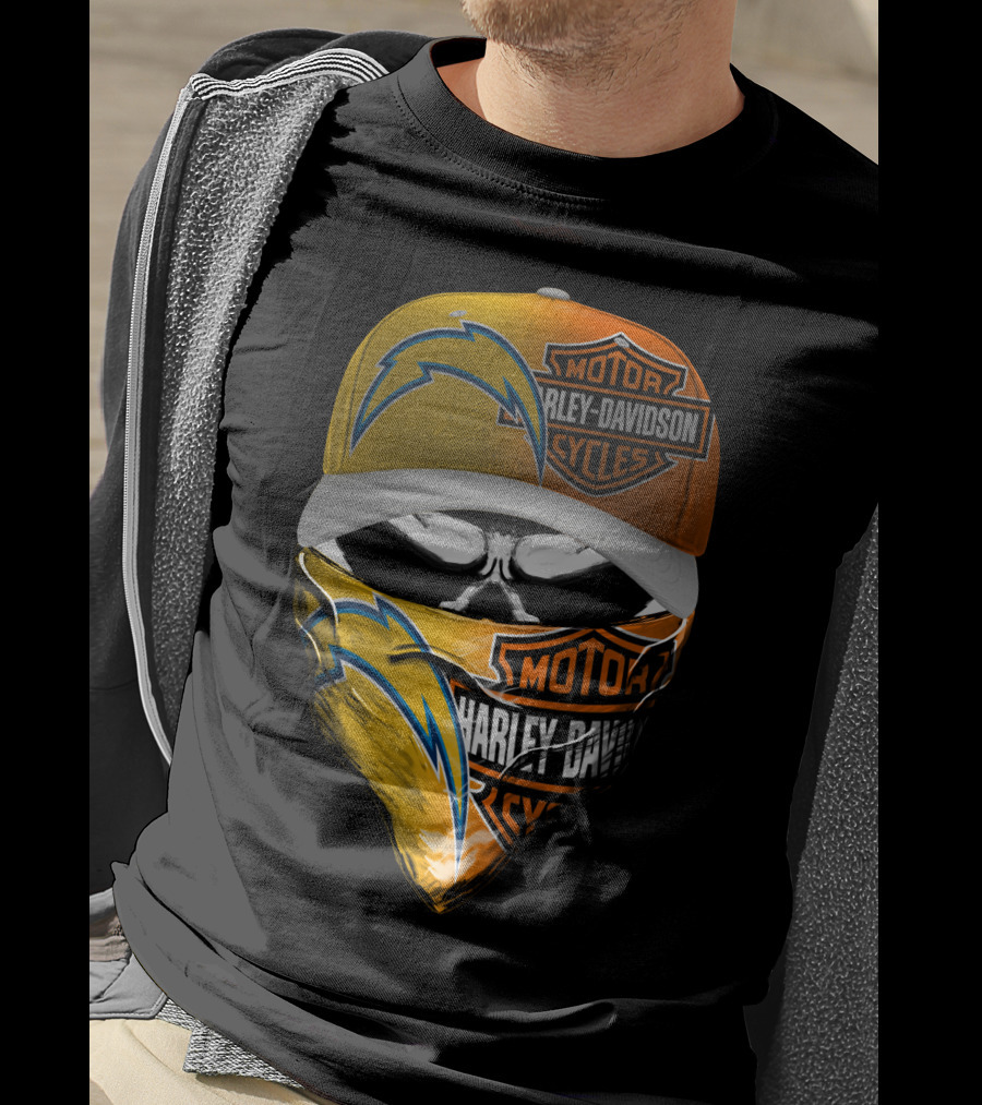Motor Harley Davidson Los Angeles Chargers Skull T-Shirt