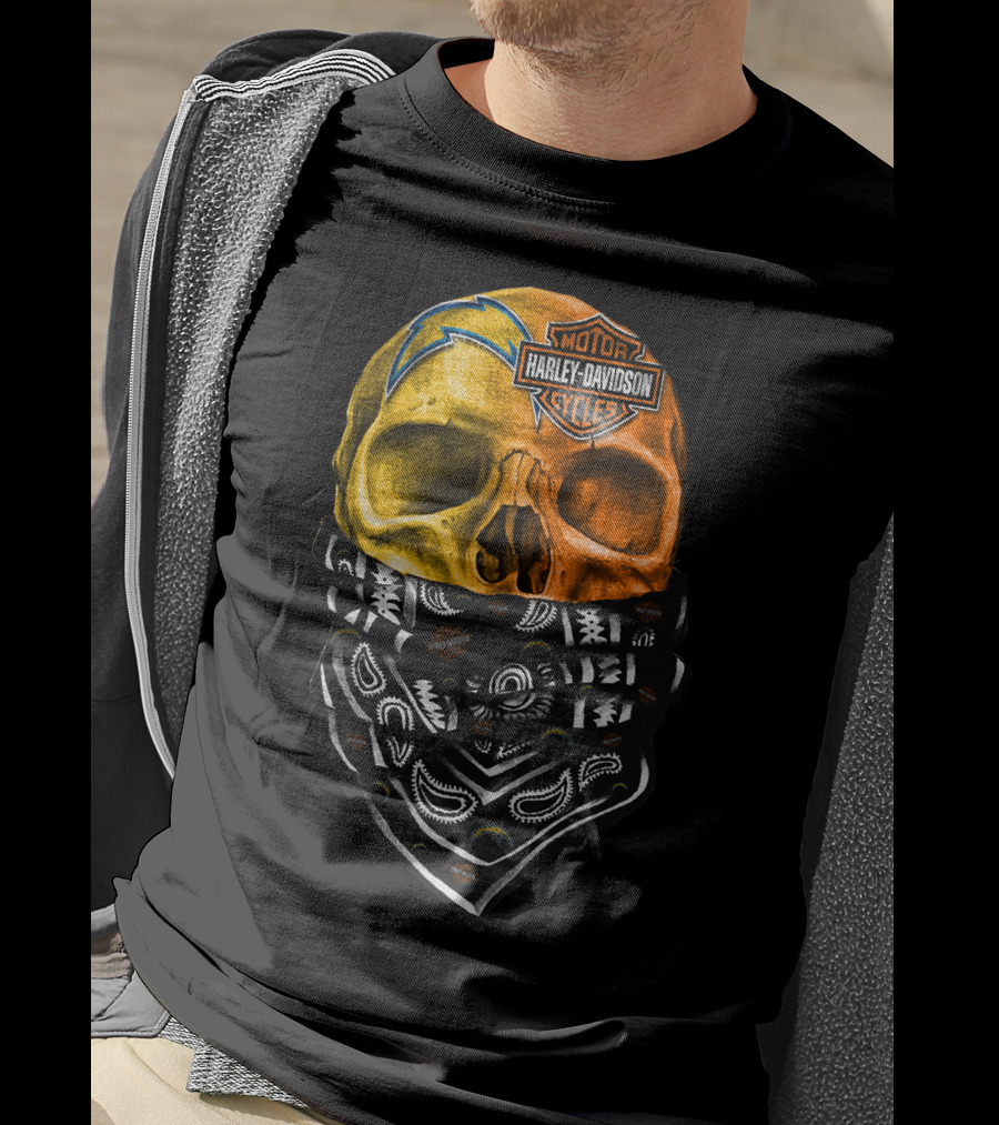 Los Angeles Chargers Harley Davidson Skull Bandana T-Shirt