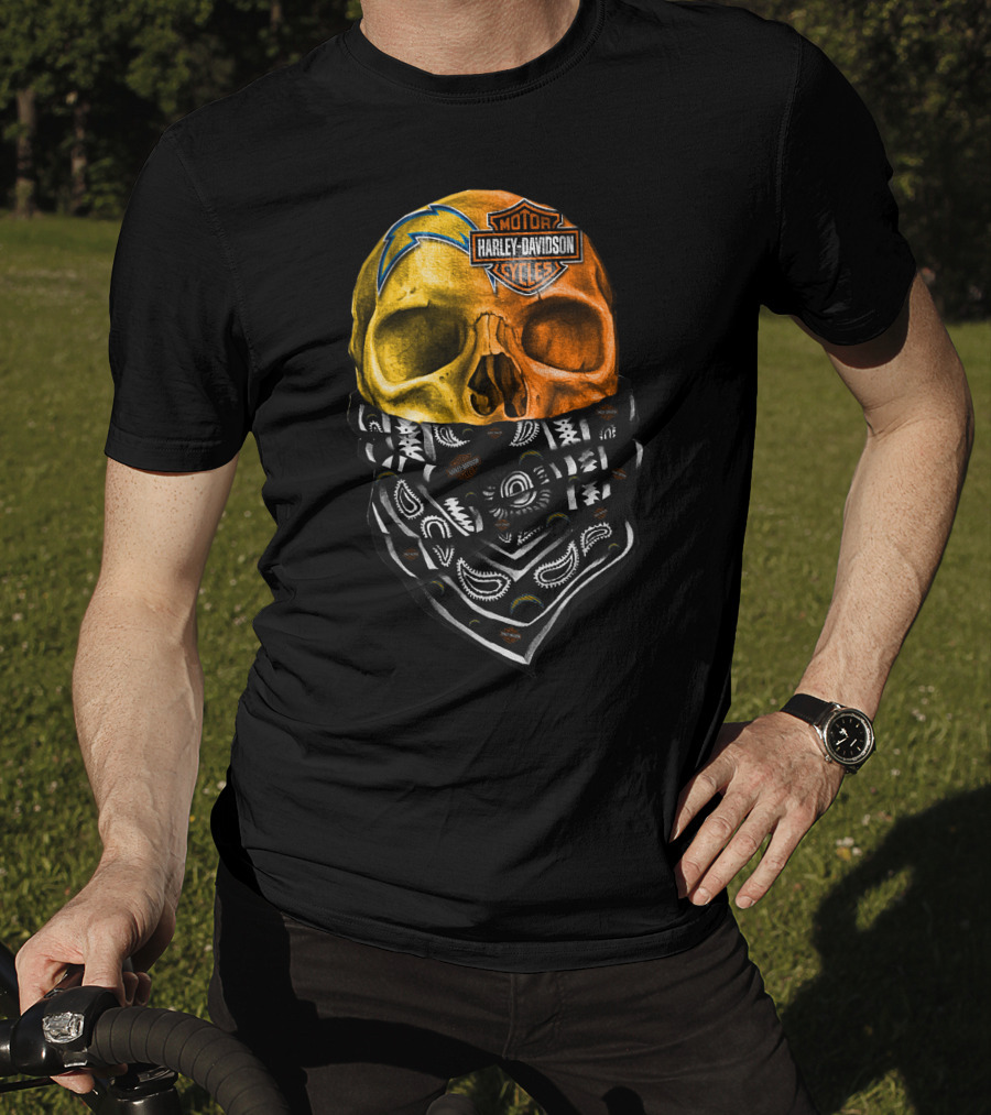 Los Angeles Chargers Harley Davidson Skull Bandana T-Shirt