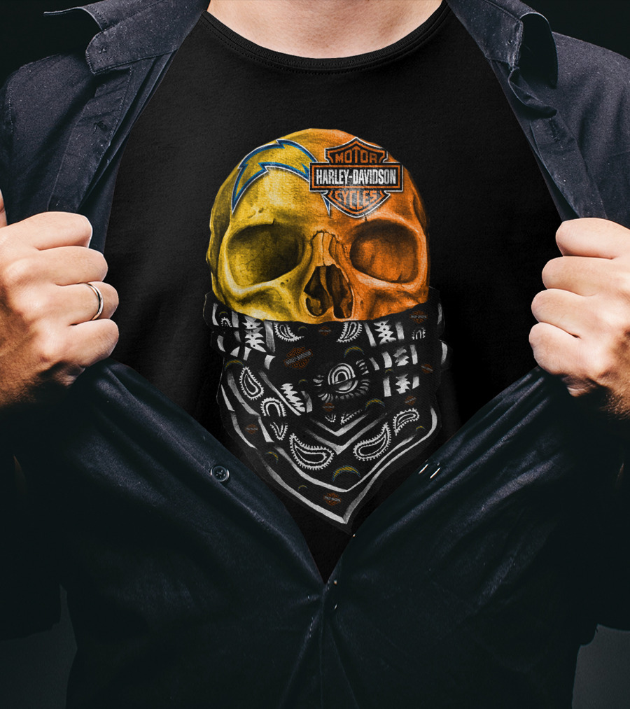 Los Angeles Chargers Harley Davidson Skull Bandana T-Shirt