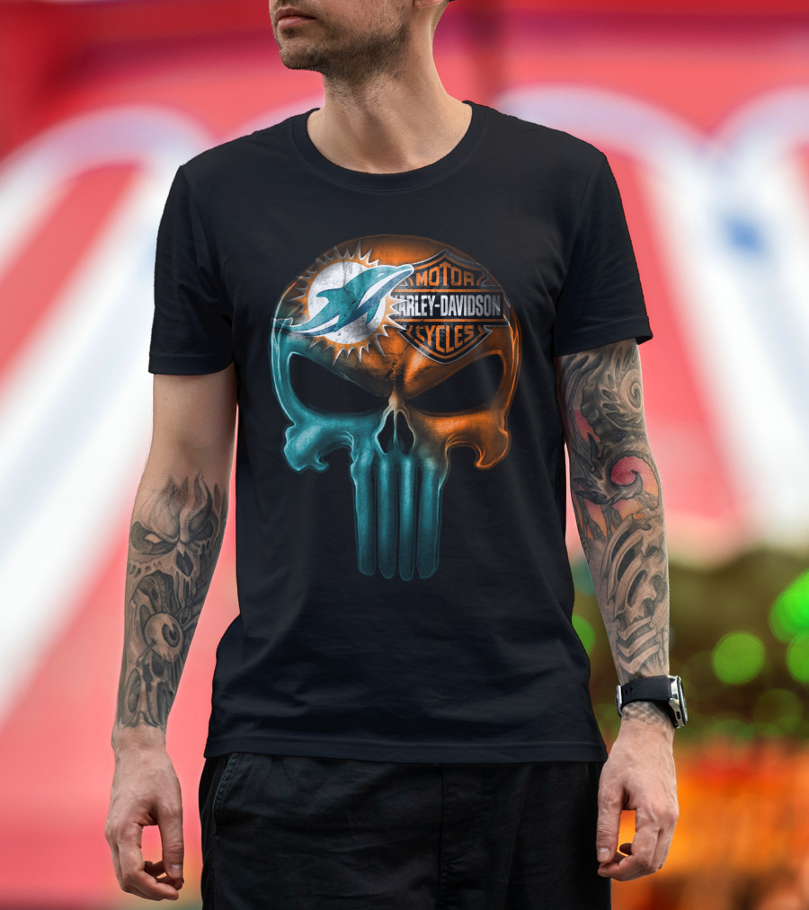 Miami Dolphins Harley Davidson Punisher Skull T-Shirt
