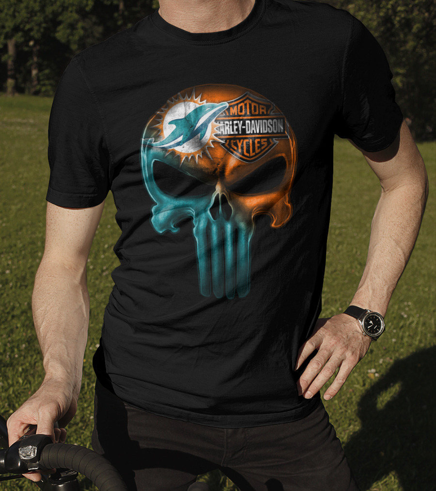 Miami Dolphins Harley Davidson Punisher Skull T-Shirt