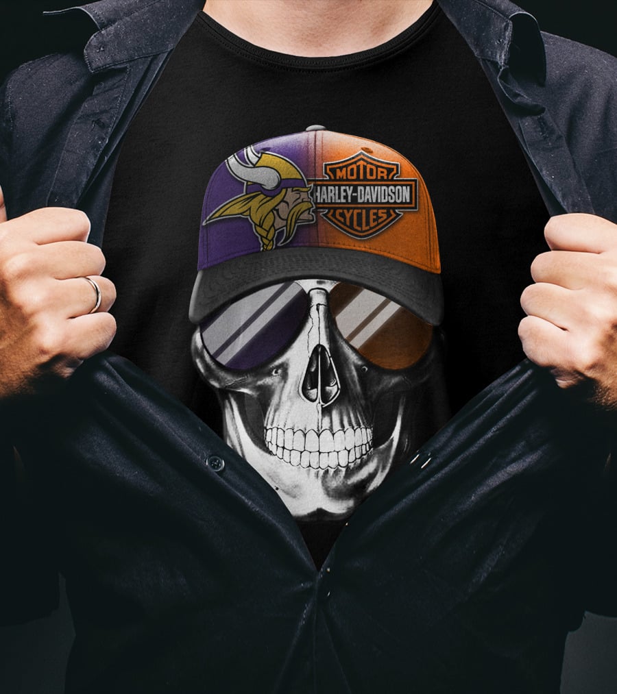 Minnesota Vikings Harley Davidson Skull T-Shirt
