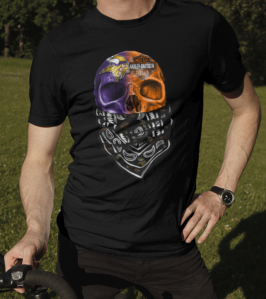 Harley Davidson Viking Skull Bandana Orange Purple T-Shirt