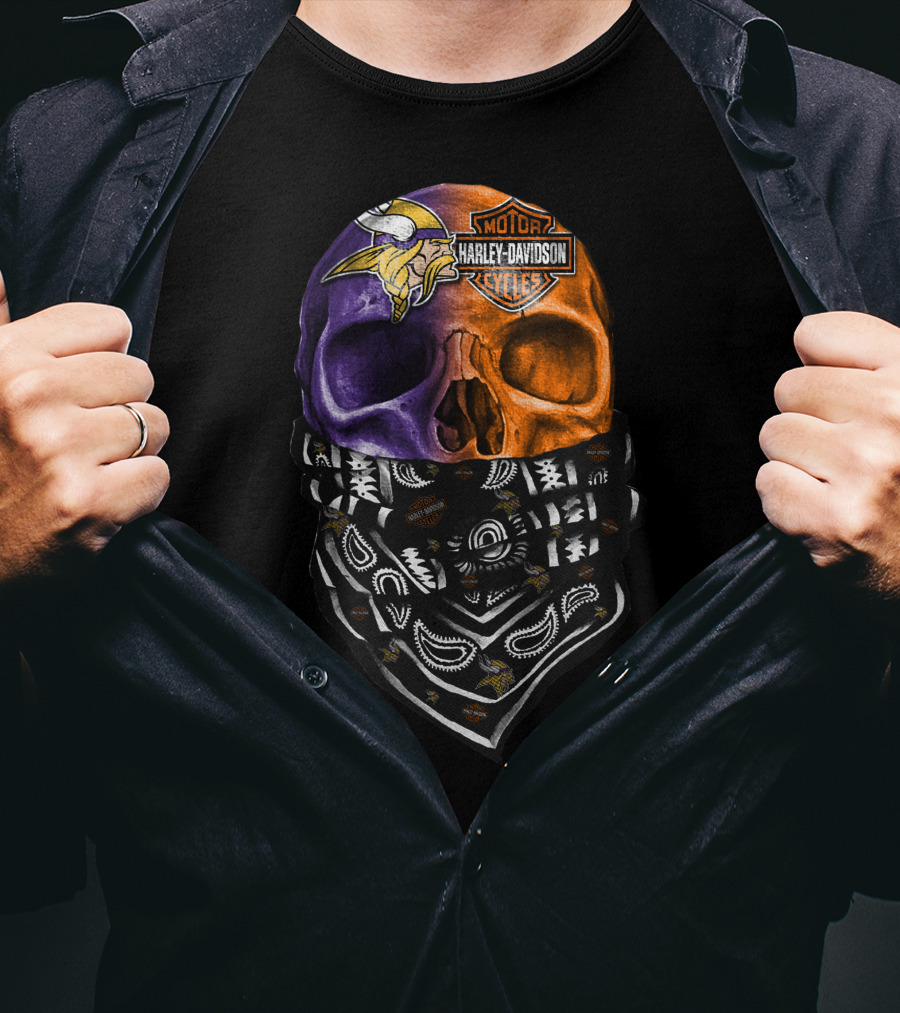 Harley Davidson Viking Skull Bandana Orange Purple T-Shirt