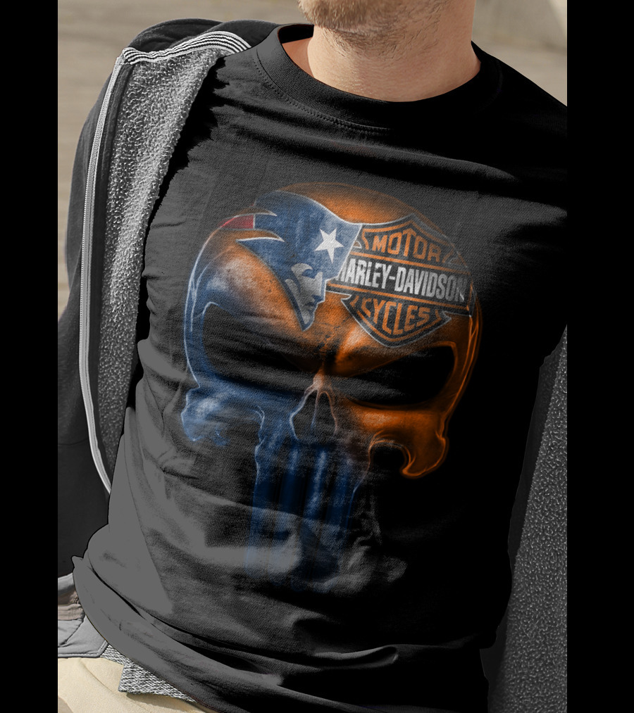 New England Patriots Harley Davidson Skull 21Hl T-Shirt