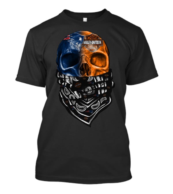 New England Patriots Harley Davidson Bandana Skull T-Shirt
