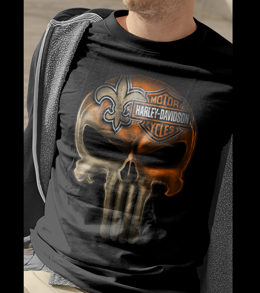 Harley Davidson Motorcycles Skull With Fleur-De-Lis T-Shirt