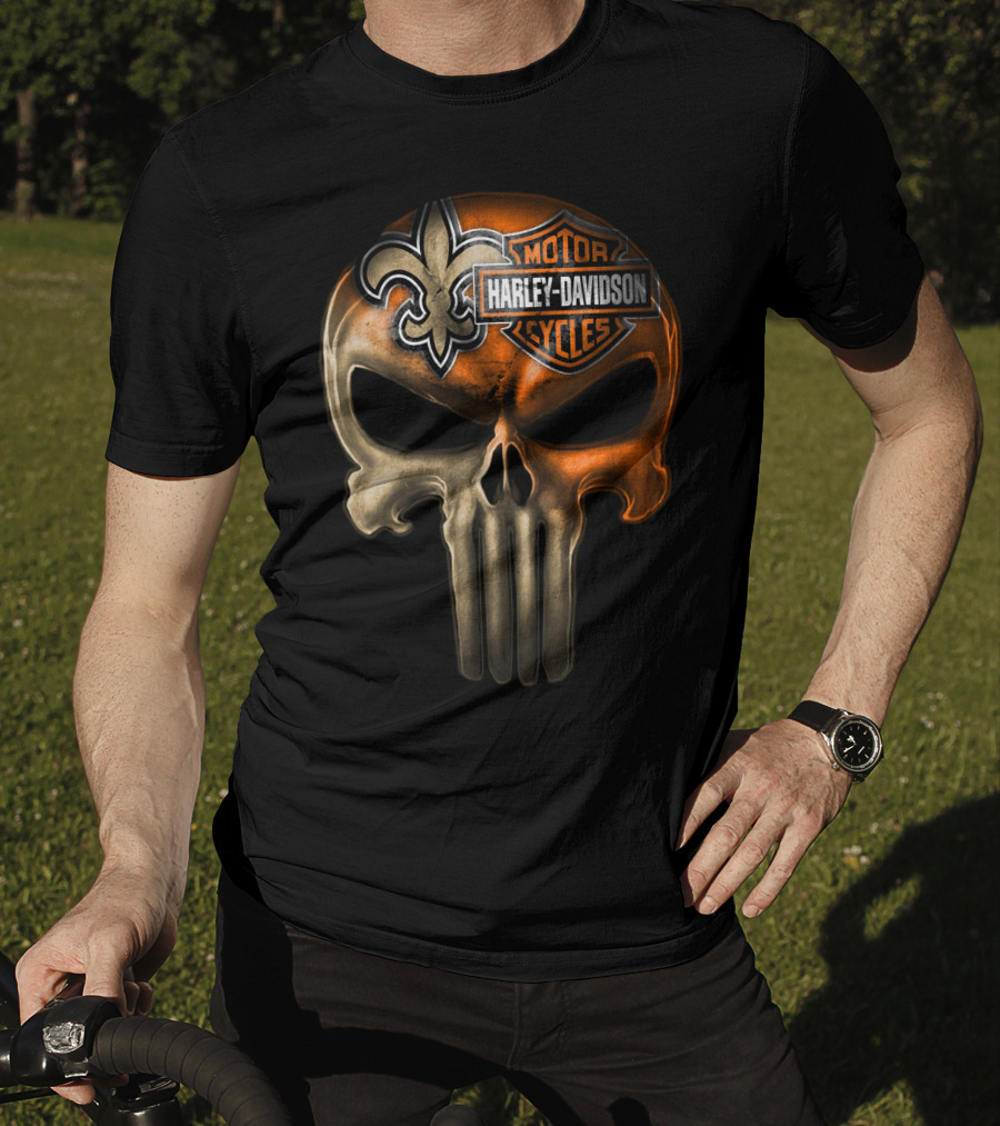Harley Davidson Motorcycles Skull With Fleur-De-Lis T-Shirt