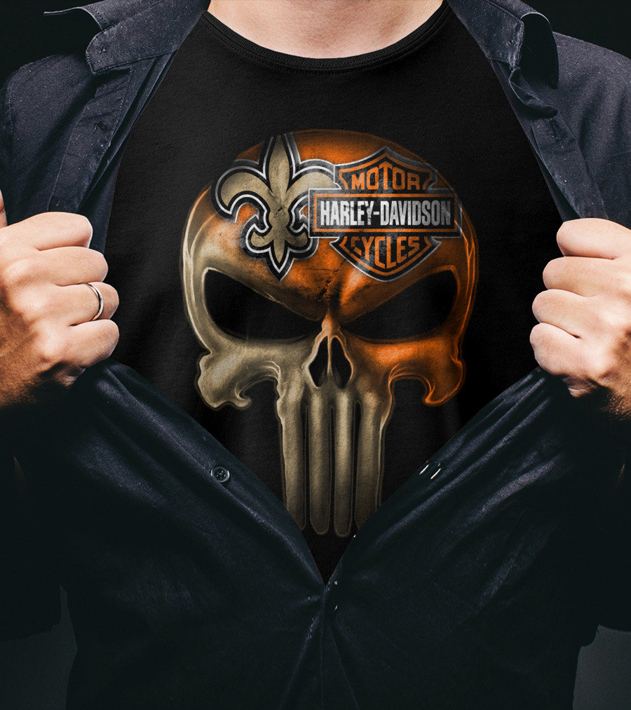 Harley Davidson Motorcycles Skull With Fleur-De-Lis T-Shirt
