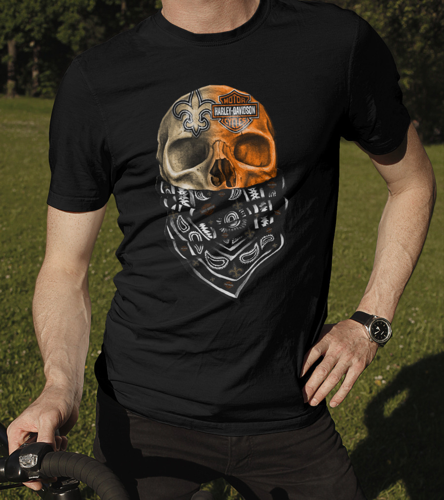 Harley Davidson Skull With Bandana And Fleur-De-Lis Symbol T-Shirt