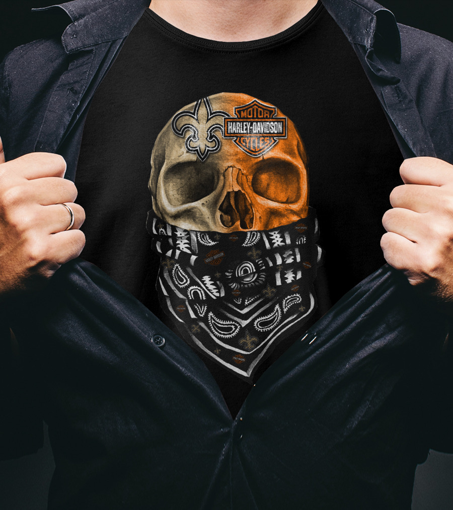 Harley Davidson Skull With Bandana And Fleur-De-Lis Symbol T-Shirt