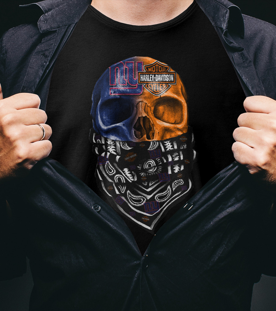 Ny Giants Skull Harley Davidson Bandana 23Hl T-Shirt