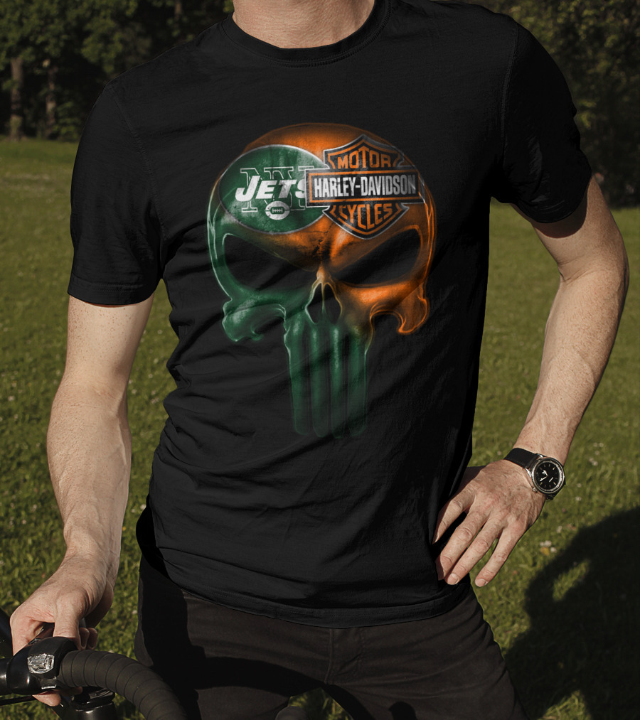 New York Jets Harley Davidson Skull T-Shirt