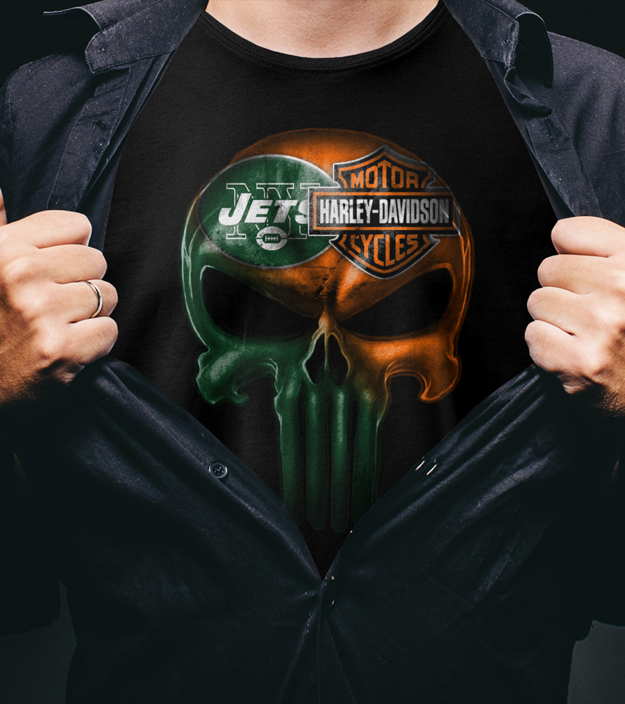 New York Jets Harley Davidson Skull T-Shirt
