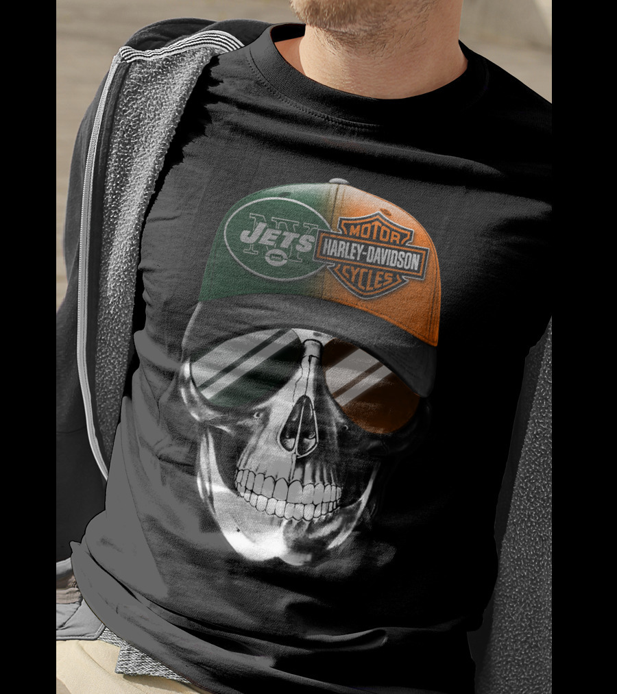 Harley Davidson Jets Skull Cap Nfl Crossover T-Shirt