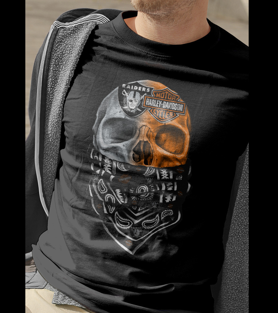 Raiders Harley Davidson Dual Skull Bandana T-Shirt