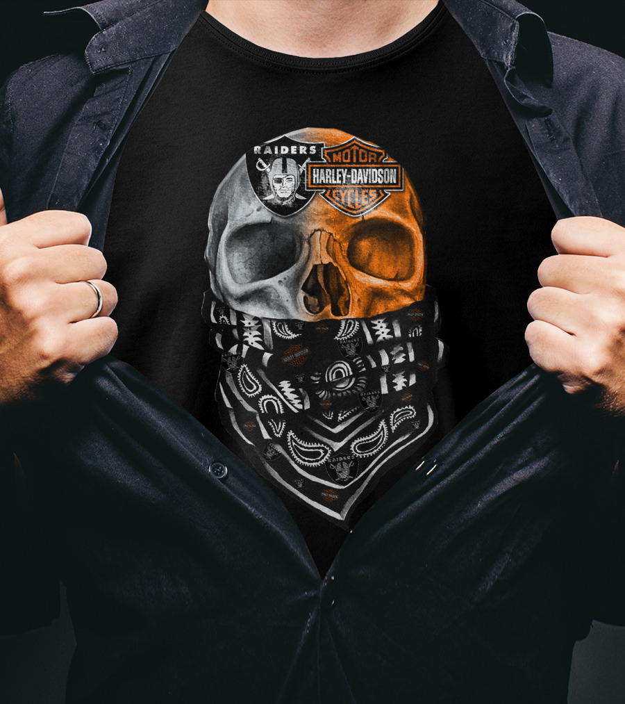 Raiders Harley Davidson Dual Skull Bandana T-Shirt