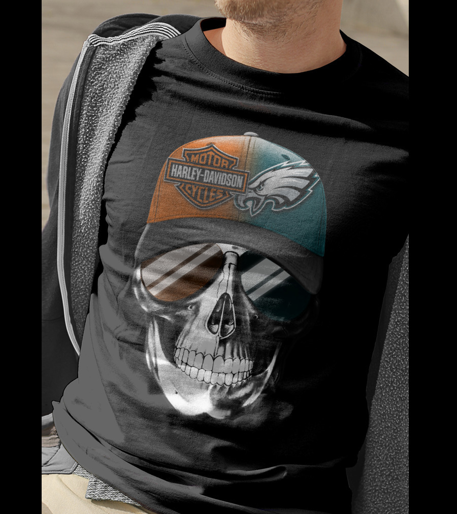 Harley Davidson Motor Cycles Eagles Skull Cap T-Shirt