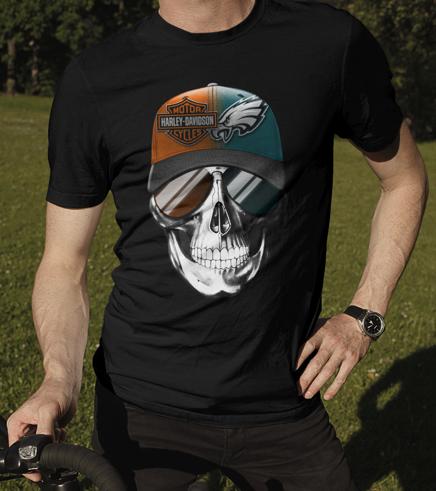 Harley Davidson Motor Cycles Eagles Skull Cap T-Shirt