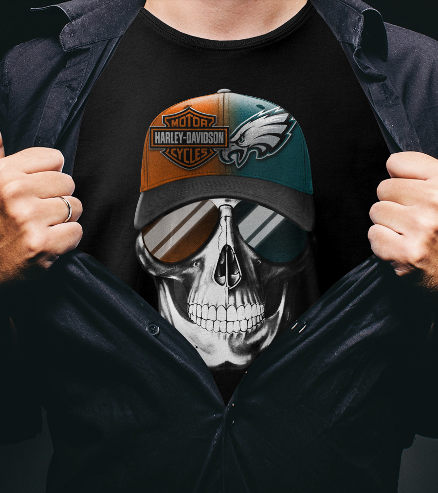 Harley Davidson Motor Cycles Eagles Skull Cap T-Shirt