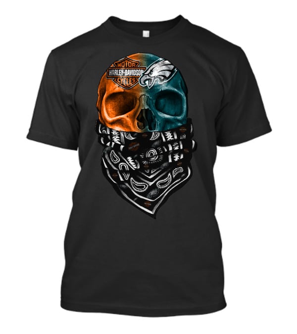 Harley Davidson Motor Cycles Philadelphia Eagles Skulls Bandana T-Shirt