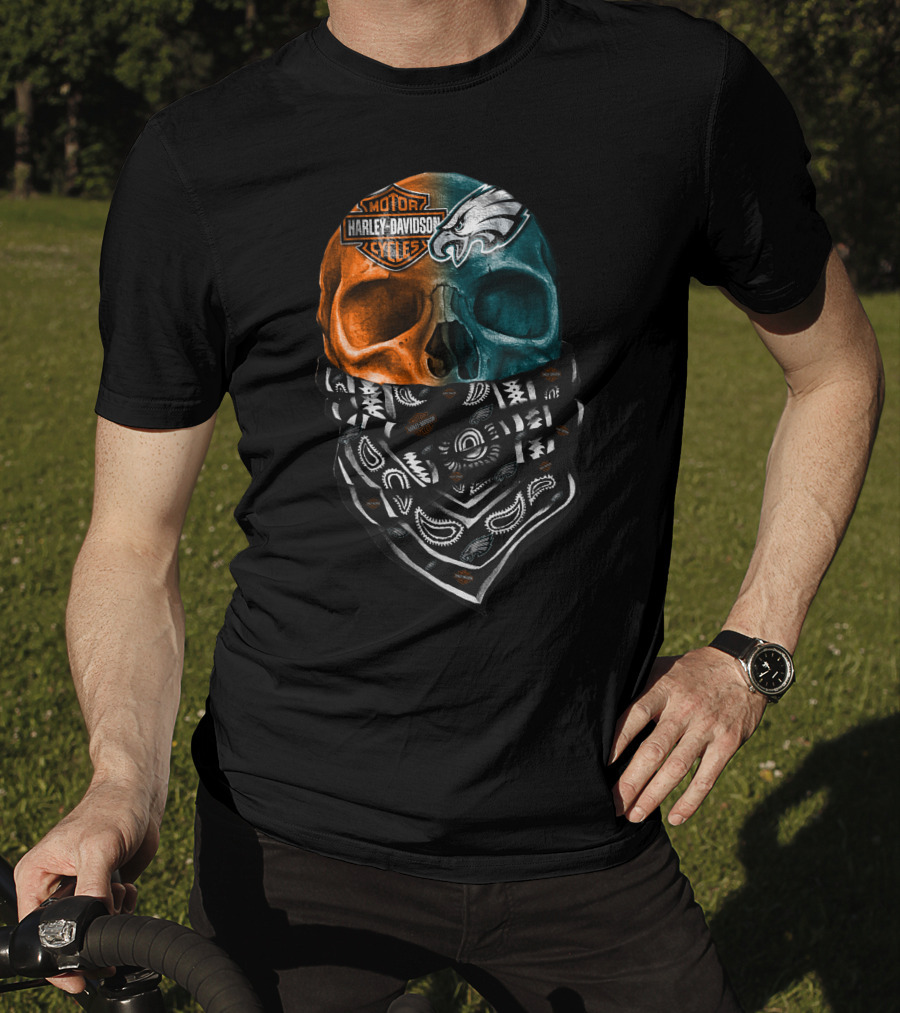 Harley Davidson Motor Cycles Philadelphia Eagles Skulls Bandana T-Shirt