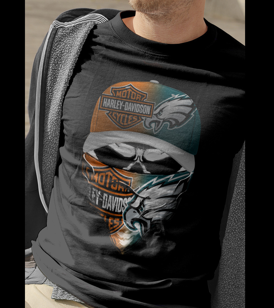 Harley Davidson Philadelphia Eagles Skull Bandana Cap T-Shirt