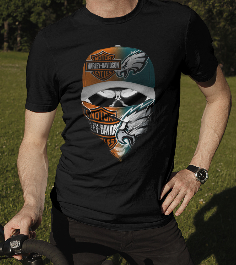 Harley Davidson Philadelphia Eagles Skull Bandana Cap T-Shirt