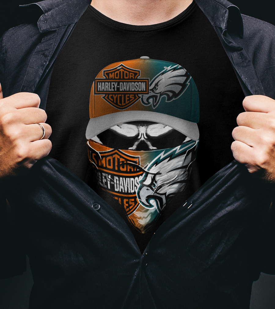 Harley Davidson Philadelphia Eagles Skull Bandana Cap T-Shirt