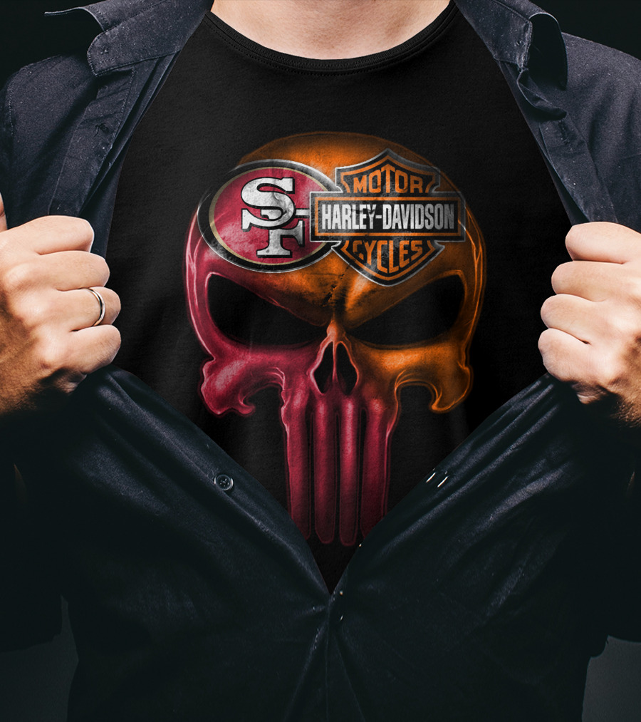 San Francisco 49ers Harley Davidson Punisher Skull T-Shirt