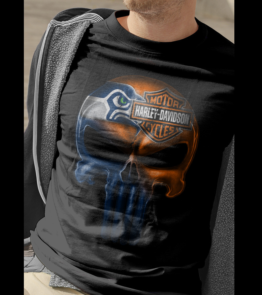 Seattle Seahawks Harley Davidson Skull T-Shirt