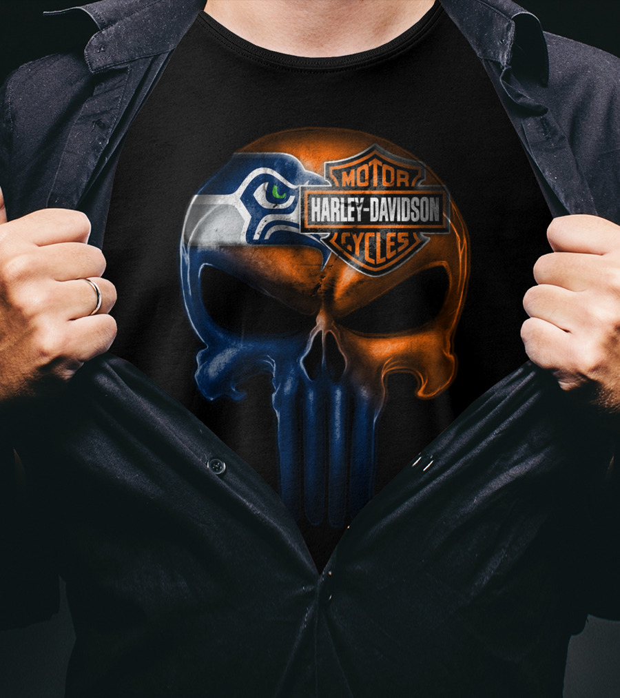 Seattle Seahawks Harley Davidson Skull T-Shirt