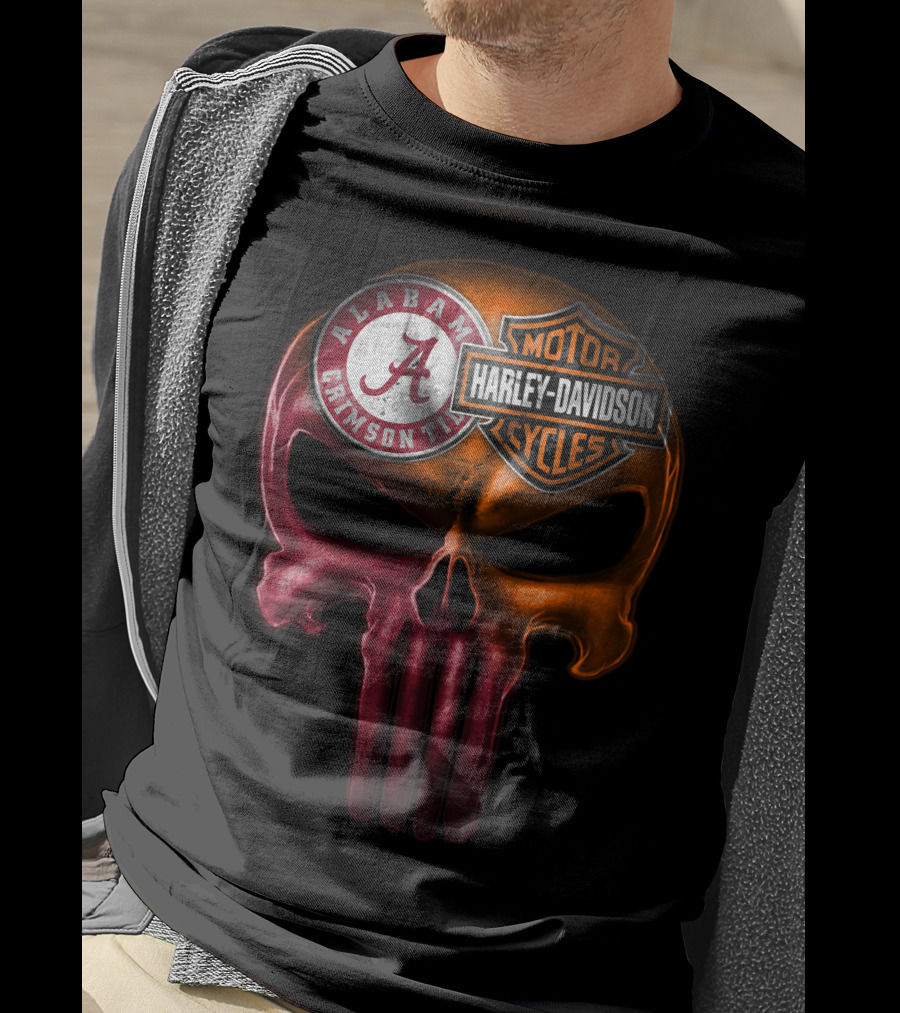 Alabama Crimson Tide Harley Davidson Punisher Skull T-Shirt